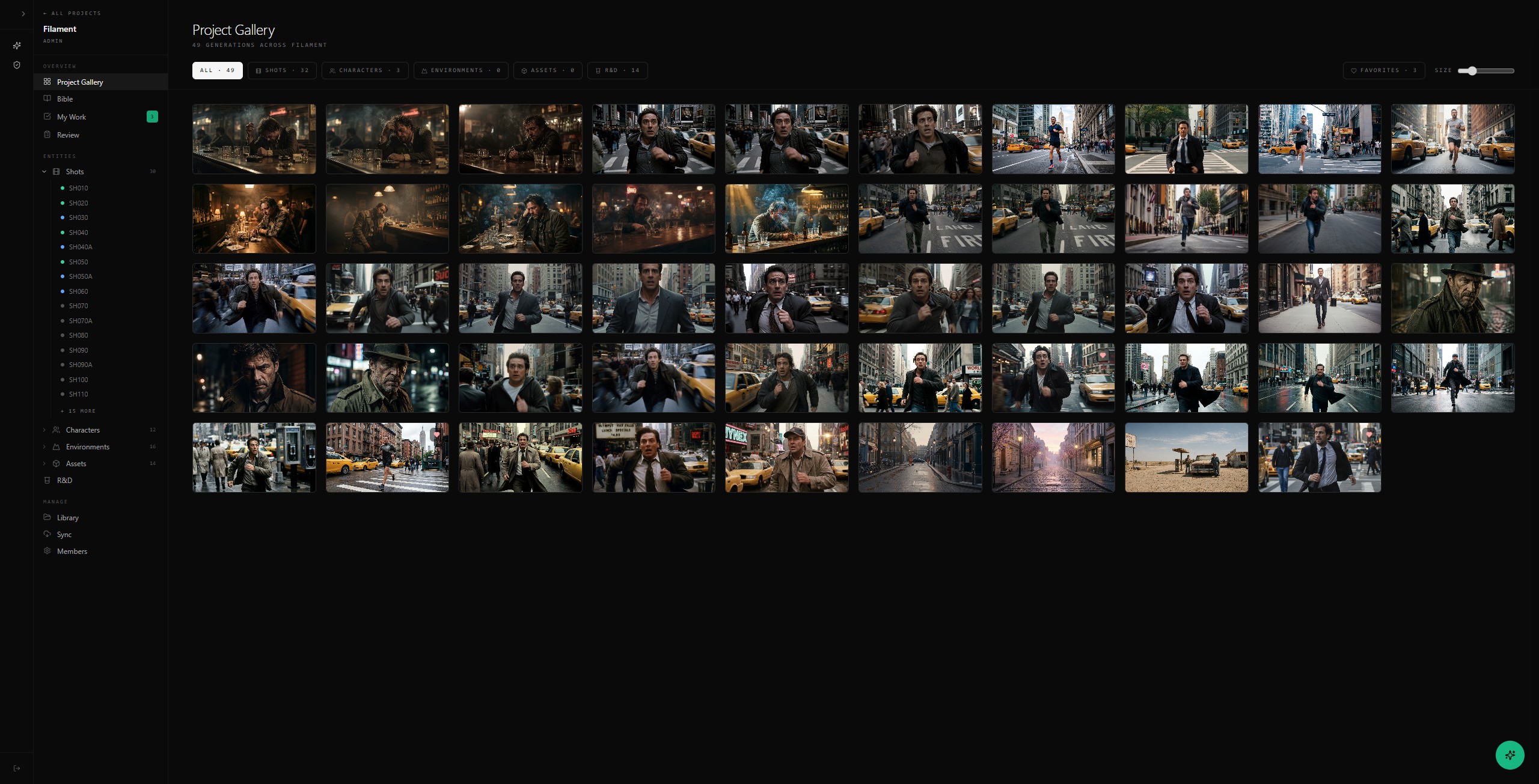 Cuelist Project Gallery — every shot, character, environment, and asset in one view
